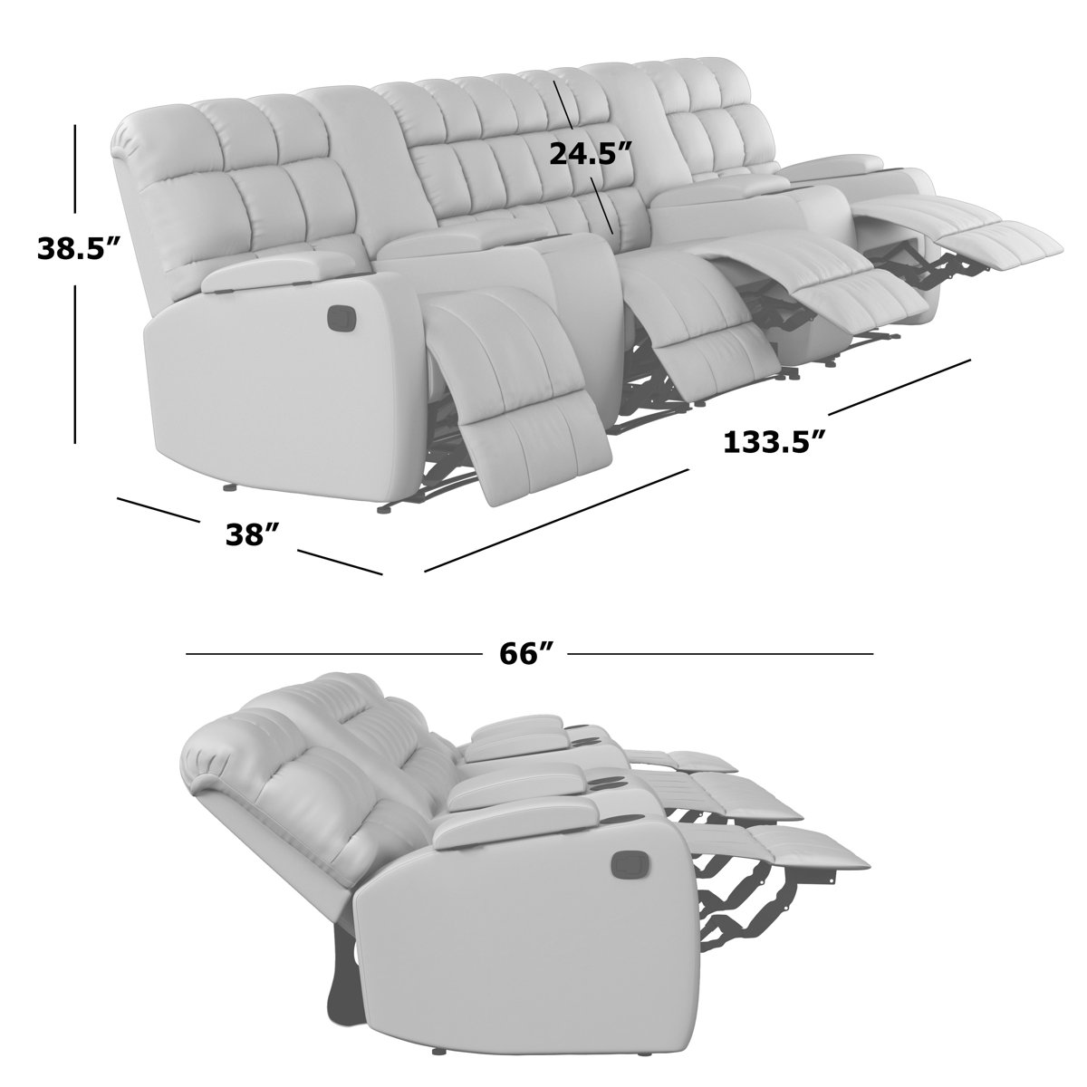 Lark Manor Kropf 127'' Wide Home Theater Sofa with Cup Holder & Reviews